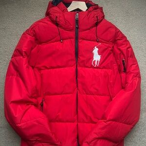 Polo Ralph Lauren Red Puffer Jacket with White Logo